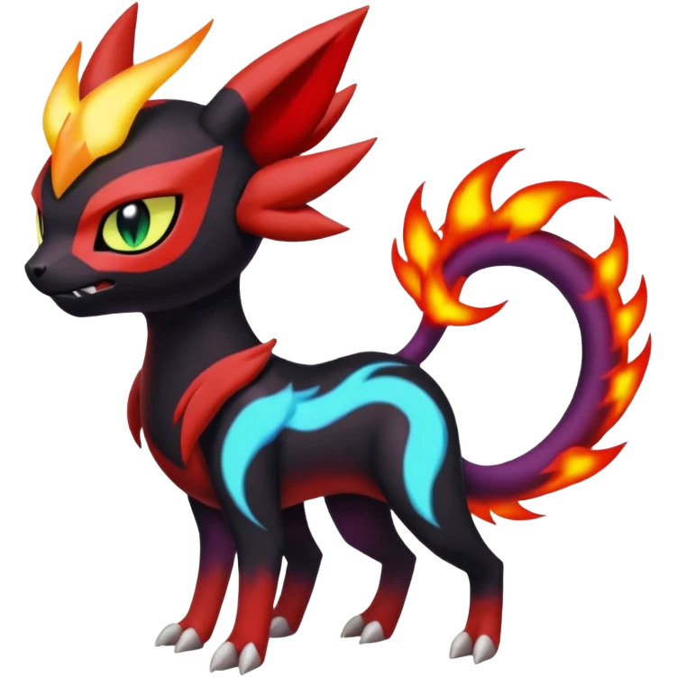 Red, Green, Black and Purple, Blue, Meloetta-Litten-Guilmon-Darkrai-Pokémon-Fakémon-fusion-hybrid-creature emoji