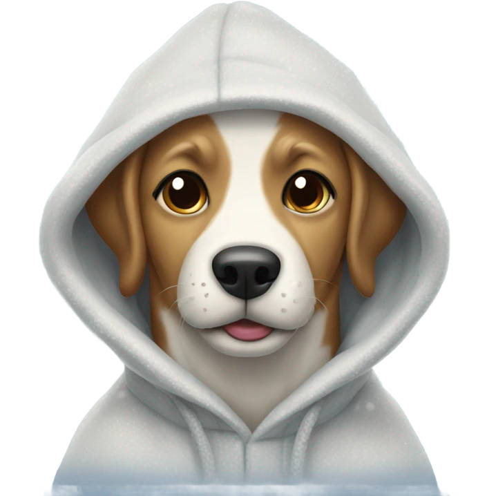Dog wearing hoodie playing in the snow emoji