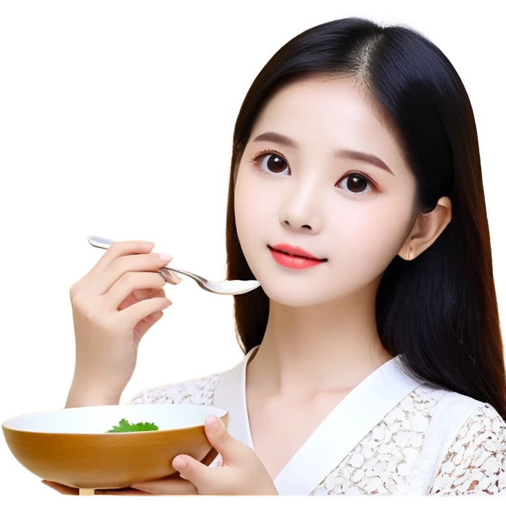 bé gái 1 tuổi, da trắng, tóc ngắn, buộc tóc 2 bên trên đỉnh đầu, miệng ngậm núm vú giả, áo hồng emoji
