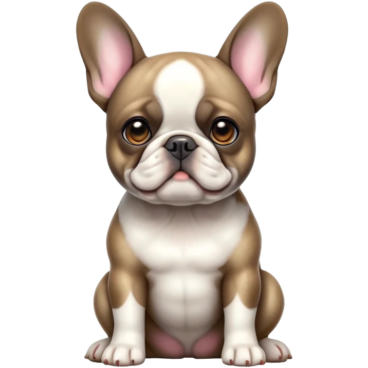 cinematic-[french bulldog]-realistic-full-body-sitting-emoji,-tail-resting-loosely-beside-its-paws,-head-tilted-dramatically,-sleek-[pied brindle]-fur,-simplified-yet-realistic-focused-features,-highly-detailed,-glowing-with-an-almost-sarcastic-glow emoji