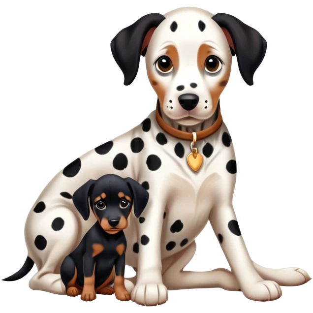 1 Dalmatian adult + 1 dobermann puppy emoji