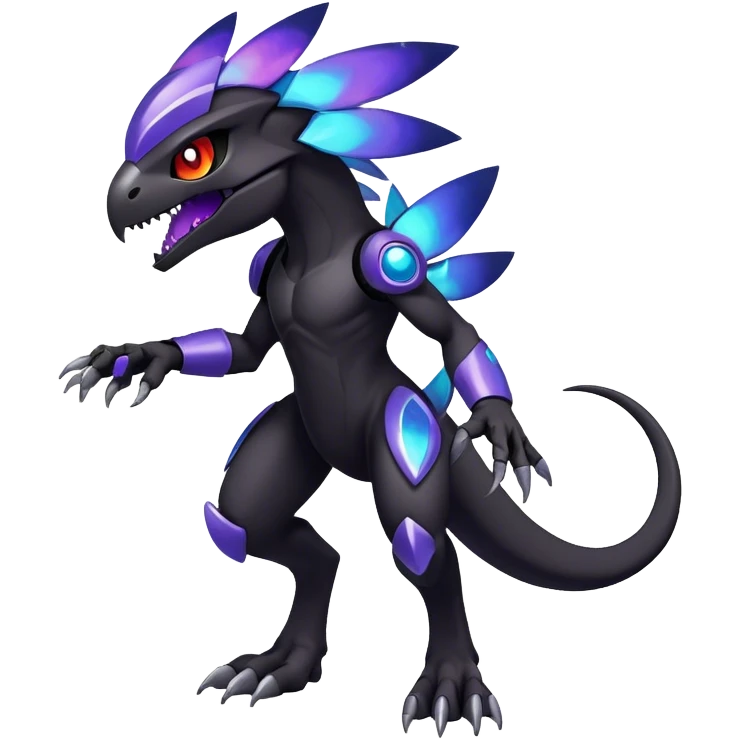 Shiny Dark Evil Nebula Futuristic Fakemon-Pokemon-Digimon-Spectrobes-Raptor-fusion, full body emoji