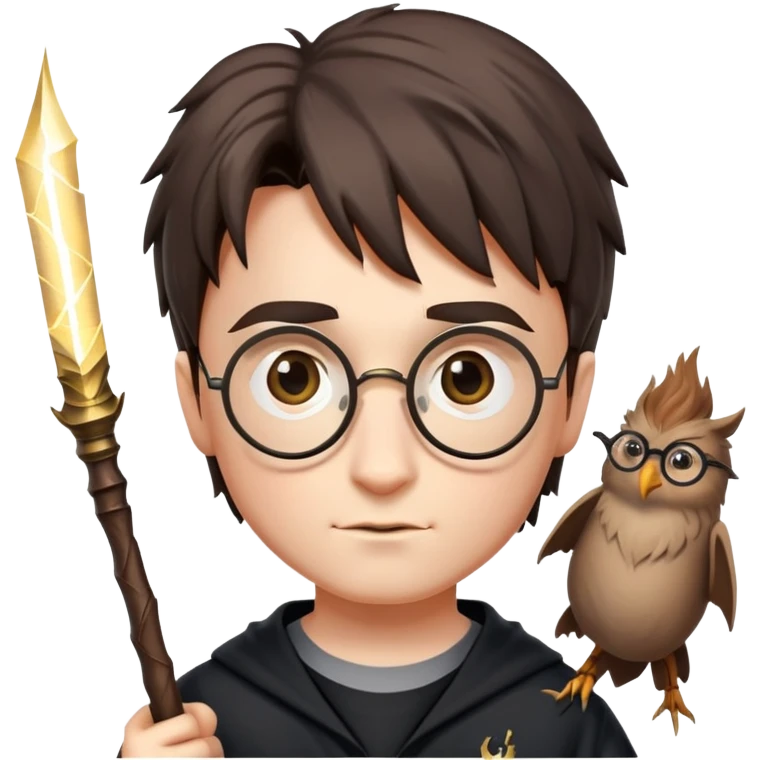Harry Potter with glasses, lightning scar, and wand emoji