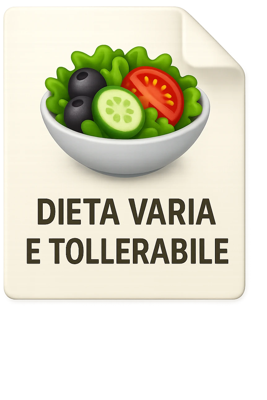 emoji stile iphone di un foglio con un insalata disegnata sopra e la scritta "DIETA VARIA E TOLLERABILE, iperrealistico 4k, isolato su sfondo bianco emoji