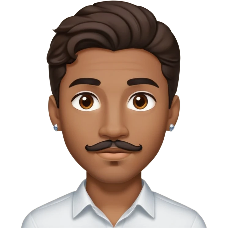Young man with medium brown skin, mixed-race ethnicity, much longer wavy dark brown hair with a PERFECTLY CENTERED hair part that aligns EXACTLY with the middle of the face, mustache separated from goatee, medium brown eyes, very small diamond stud earrings in both ears, head only with absolutely no shoulders or torso emoji