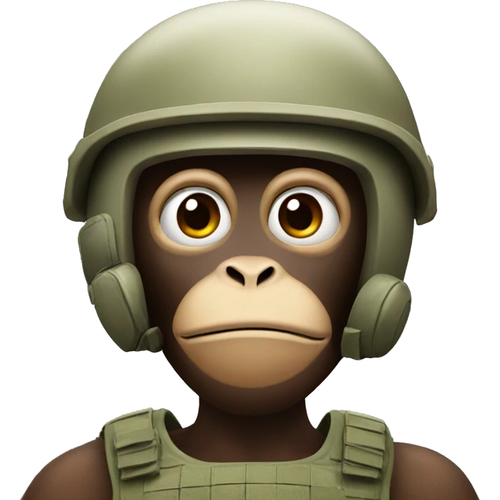 a monkey with a serious soldier helmet emoji