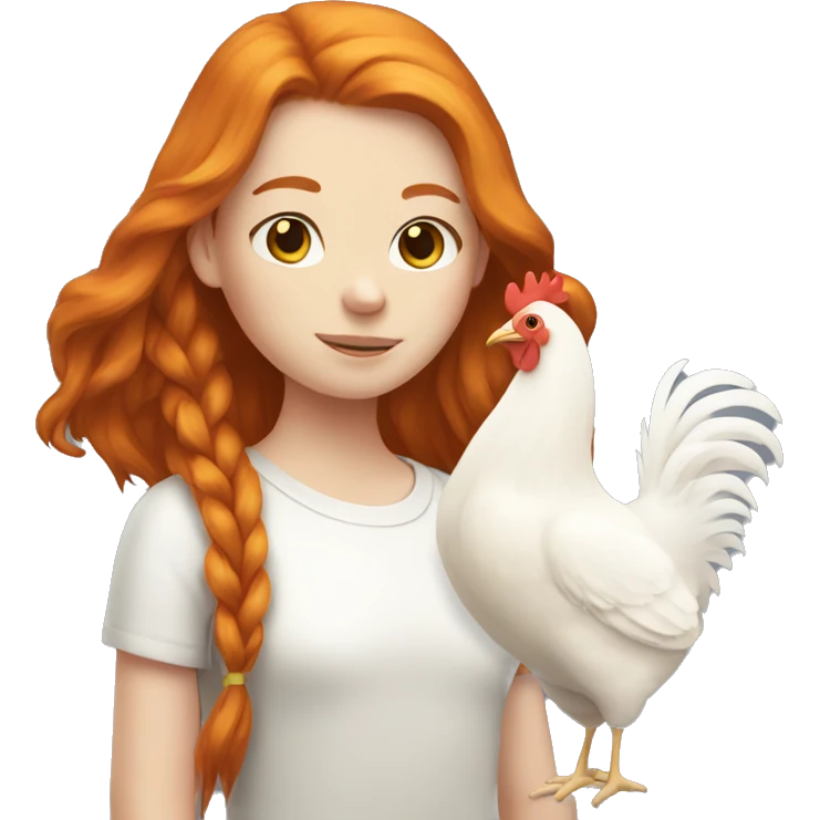 Ginger girl with Long hair and a white hen emoji