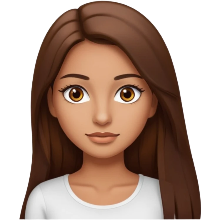 make a woman emoji with straight long brown hair and brown eyes with pretty eyelashes wearing a white top latina baddie emoji