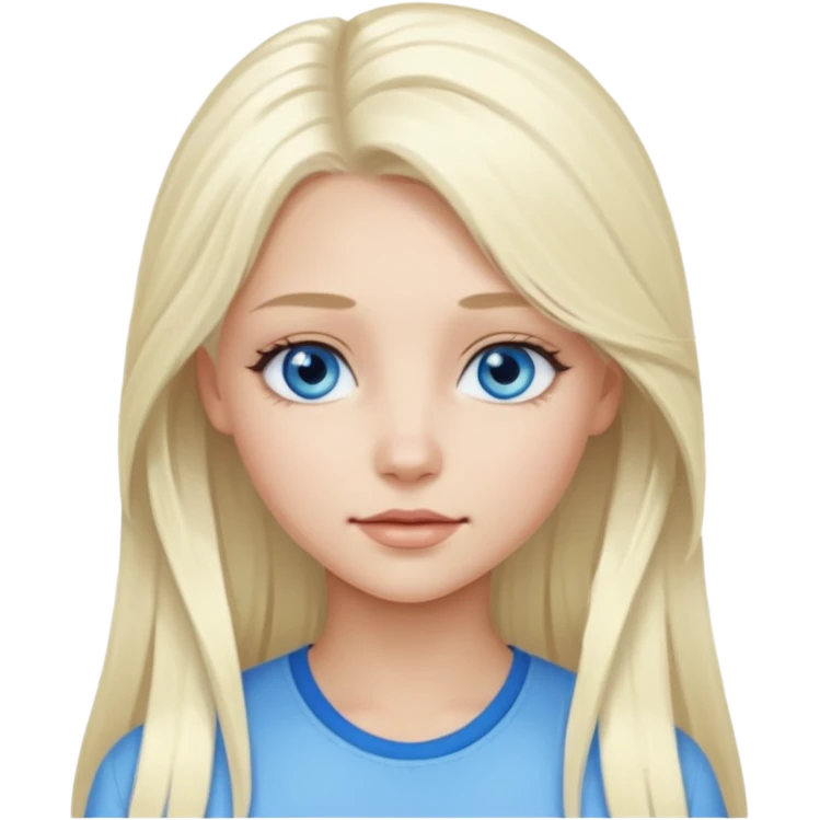 platinum blonde girl with long hair and forelocks, blue eyes. emoji