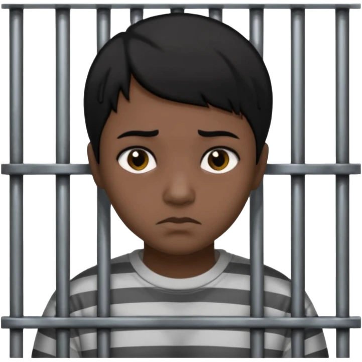 persona trileña de pelo corto negro tras las rejas de una carcel emoji