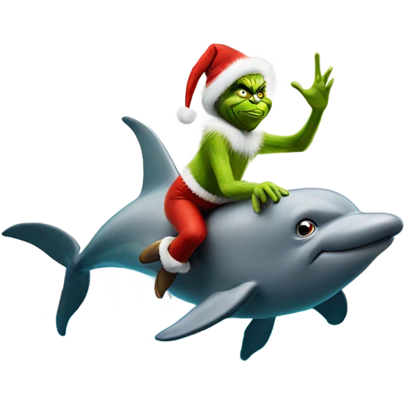 the grinch riding a dolphin  emoji