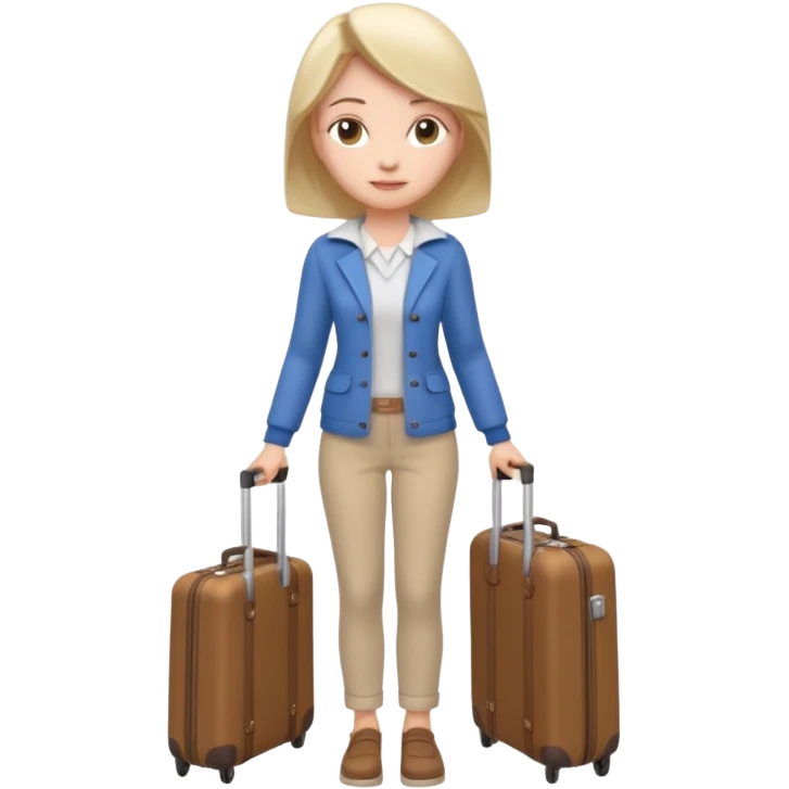 woman carrying a suitcase portrait, head and shoulders only, suitcase handle visible near shoulder, casual travel outfit, confident expression, travel vibe, 3D cartoon style, mobile game icon style, clean background, no text, no watermark emoji