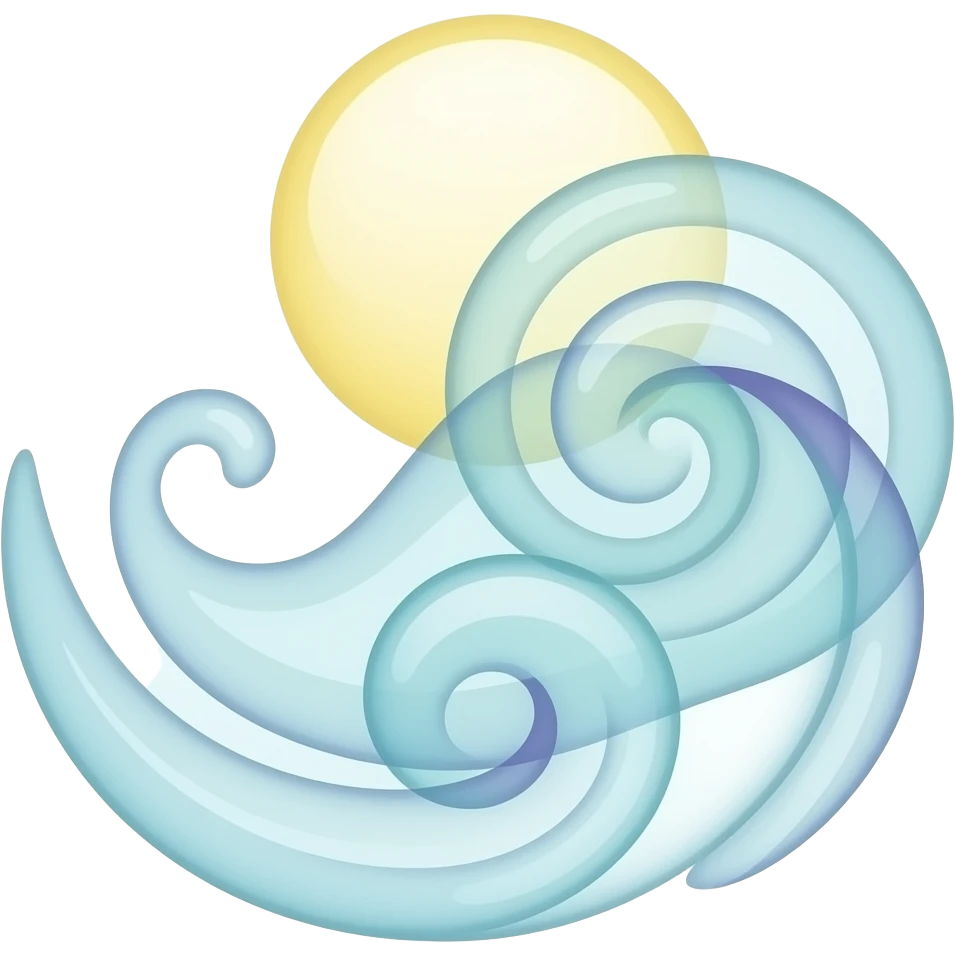 Air: “Swirling wind currents in light purple and green with golden yellow highlights, airy element symbol, elegant flat design” emoji