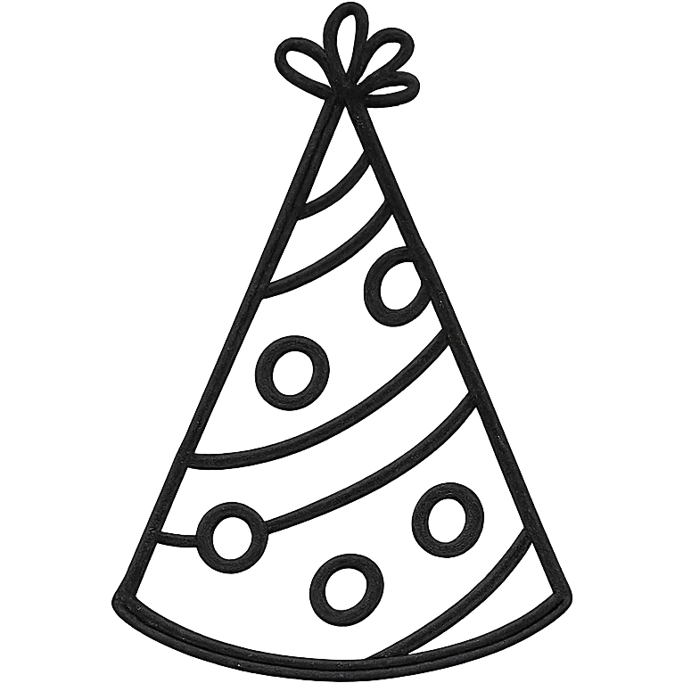 party hat, sketchy black lines, playful, no fill emoji