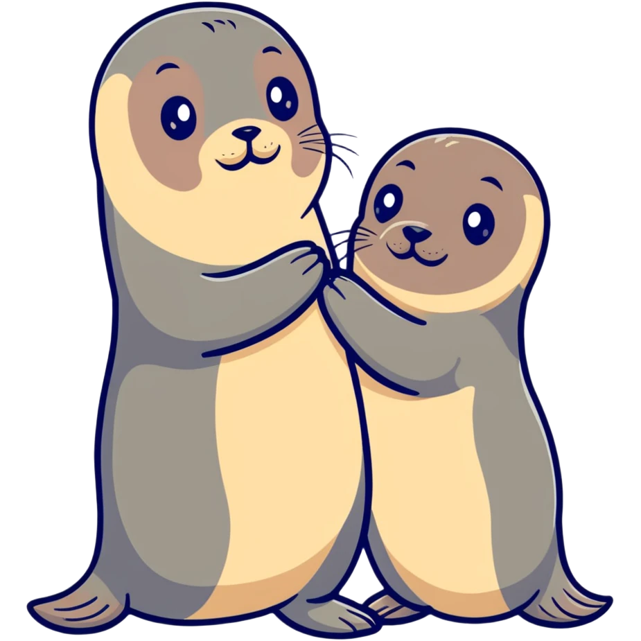 funny fur seal in the arms of a young girl who is standing next to her boyfriend emoji