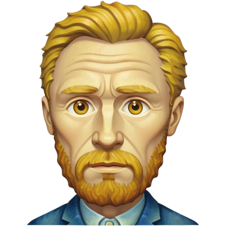 Cinematic Realistic Vincent van Gogh Portrait Emoji, depicted as the iconic artist with expressive brushstrokes and soulful eyes, rendered with rich textured detail and dynamic emotive lighting that captures his creative genius. emoji