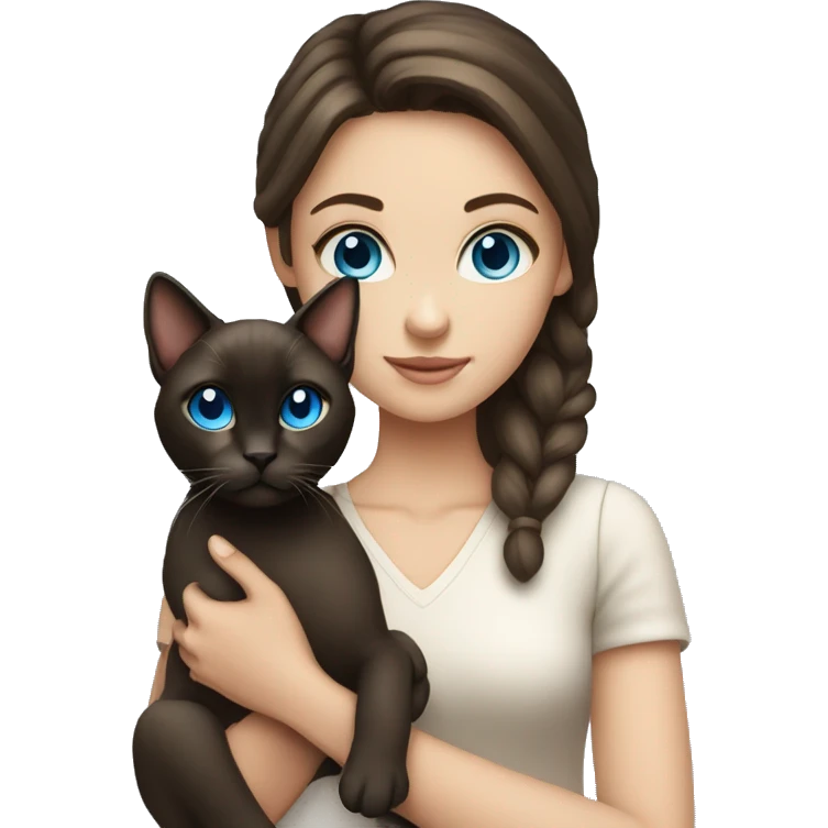 brunette girl blue eyes holding siamese cat emoji