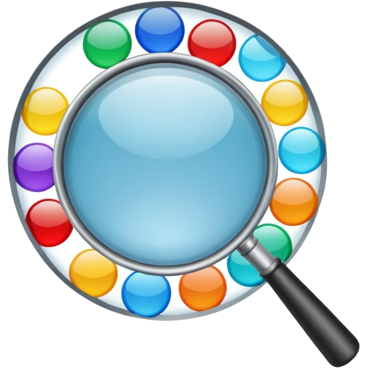 genera una lupa que este apuntando a solo 1 nicho dentro de varios nichos que hay en el mercado (HACIENDO QUE EN LA LUPA ESTE EL MAS IMPORTANTE) LA LUPA DEBE SER UNA LUPA REAL QUE ESTE VIENDO A VARIOS CIRCULOS DE DIFERENTES COLORES emoji