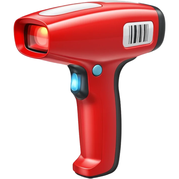 apple style emoji of a modern barcode scanner with visible barcode and red scanning light, stylized emoji