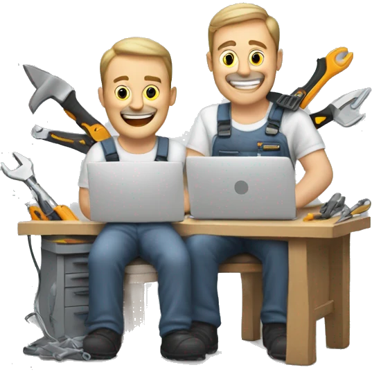 two white guys with tools working on computer emoji