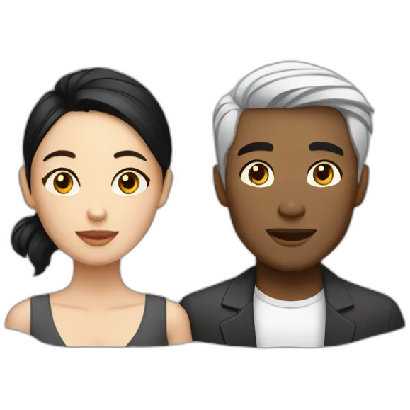 Young couple Black Asian man with a white dark hair woman emoji