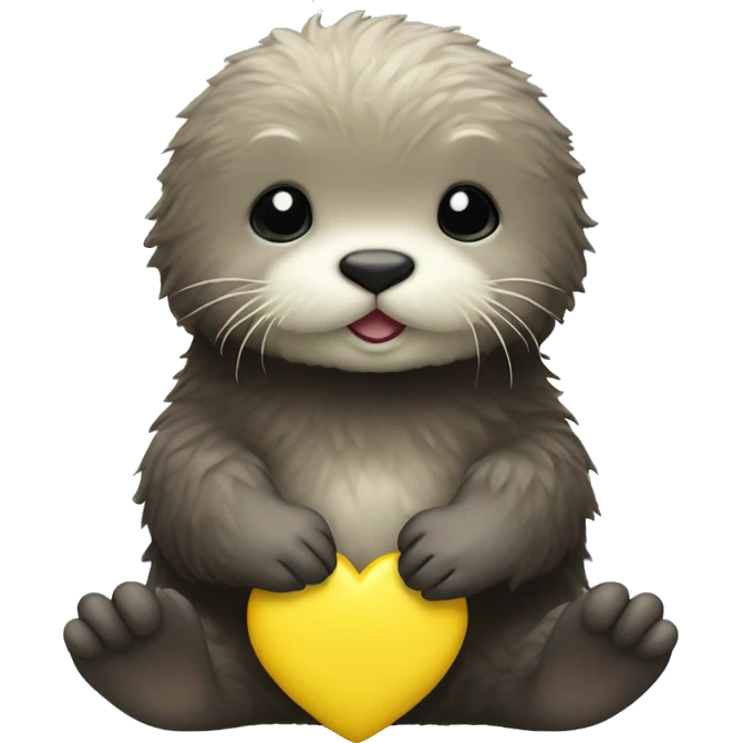 Fluffy Baby sea otter with yellow heart in its paws emoji