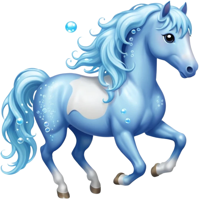 A magical horse made entirely of transparent bubbles and water, with a flowing mane of small bubbles emoji