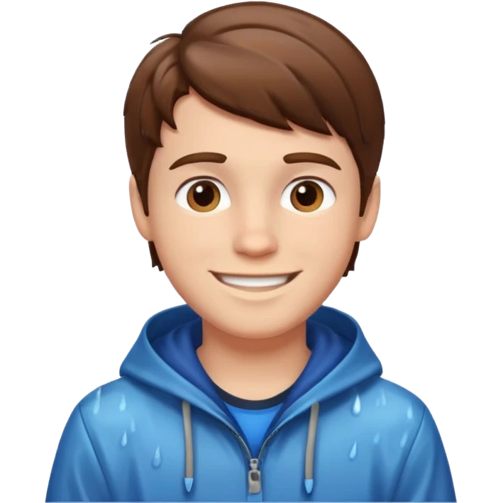White boy with brown hair happy in the rain emoji
