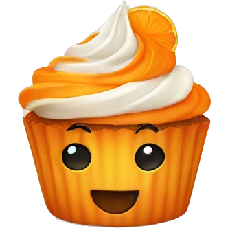 Orange cupcake with a happy face emoji