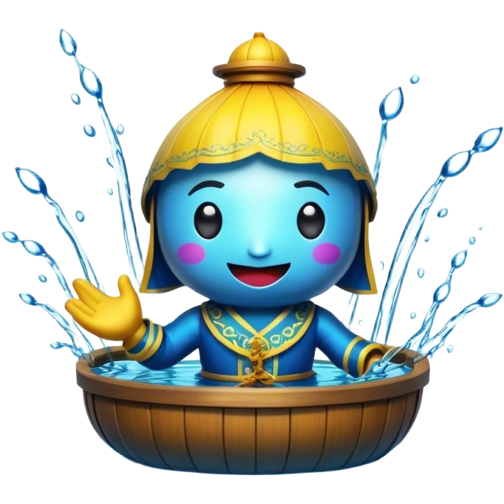 Cinematic Realistic Water Puppetry Pop Culture Emoji, depicted as a whimsical scene of traditional water puppetry rendered with dynamic textures and playful lighting. emoji