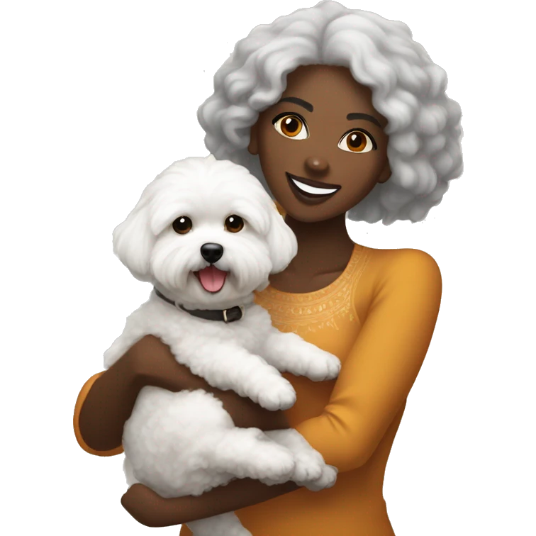 Black woman with a white maltipoo wishing a happy Thanksgiving  emoji