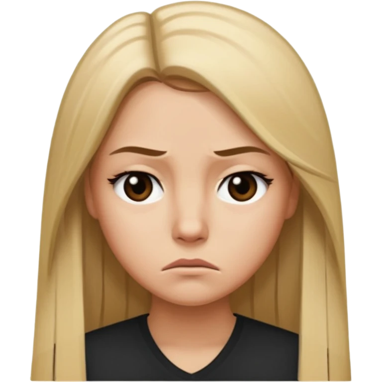 Mujer color de piel moreno claro, con cabello rubio largo, lacio y suelto, ojos negros, molesta  emoji