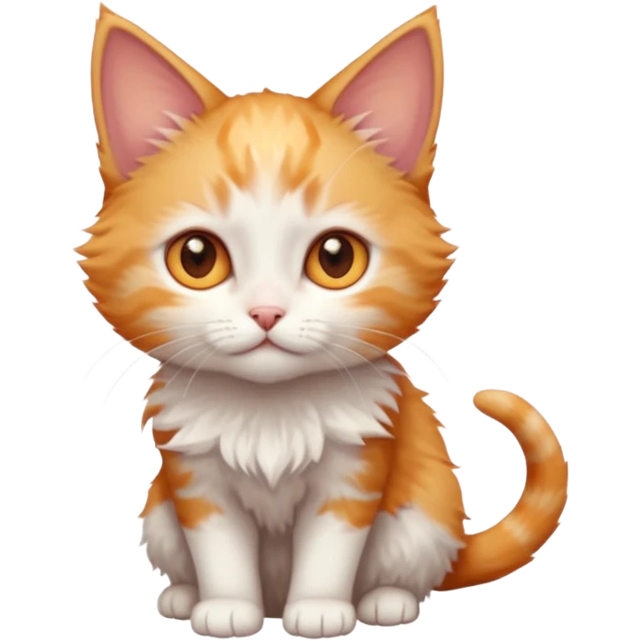 full body of very small + skinny ginger and white kitten with deep orange eyes and triangular shaped face emoji