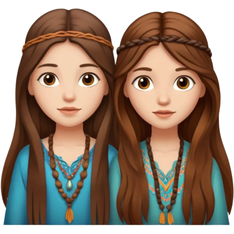 2 long brown hair girls boho emoji