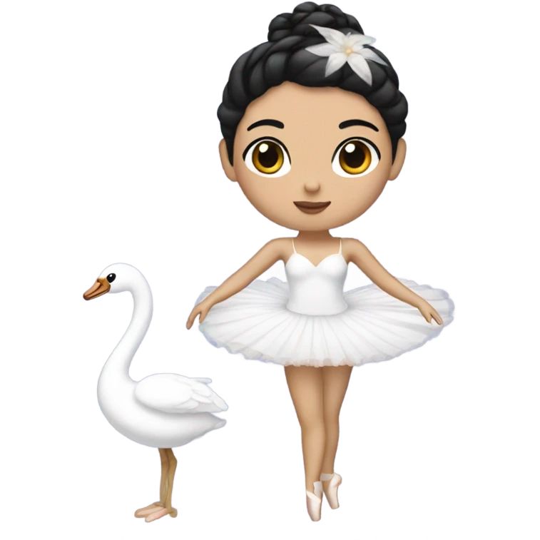 Ballerina with swan dress, white skin, black hair emoji