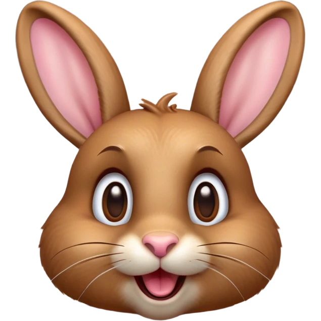 Cinematic Comical Brown Rabbit Portrait Emoji, Head tilted dramatically with an exaggeratedly amused expression, featuring a striking brown fur with lively, twitching ears and wide, expressive brown eyes filled with playful disbelief, Simplified yet hilariously expressive features, highly detailed, glowing with a slightly sassy glow, high shine, dramatic yet playful, stylized with an air of cheeky mischief, bright and endearing, soft glowing outline, capturing the essence of a spirited and over-the-top bunny, so meme-worthy it feels like it could side-eye its way into internet fame instantly! emoji