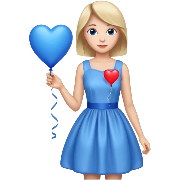 female wearing dress, holding balloon blue heart emoji