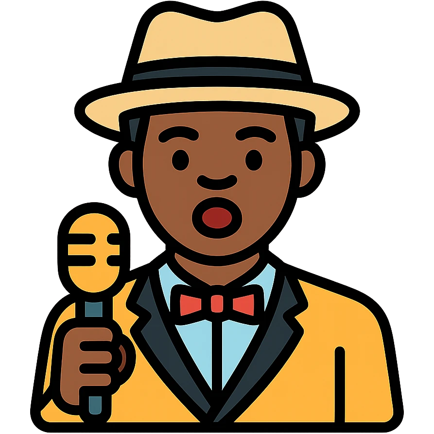 black jazz singer, 1940s, color outline icon emoji