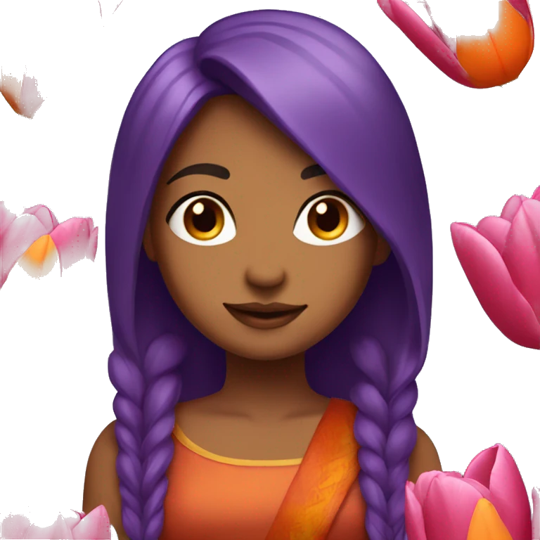 indian girl with purple hair and red and orange tulips emoji