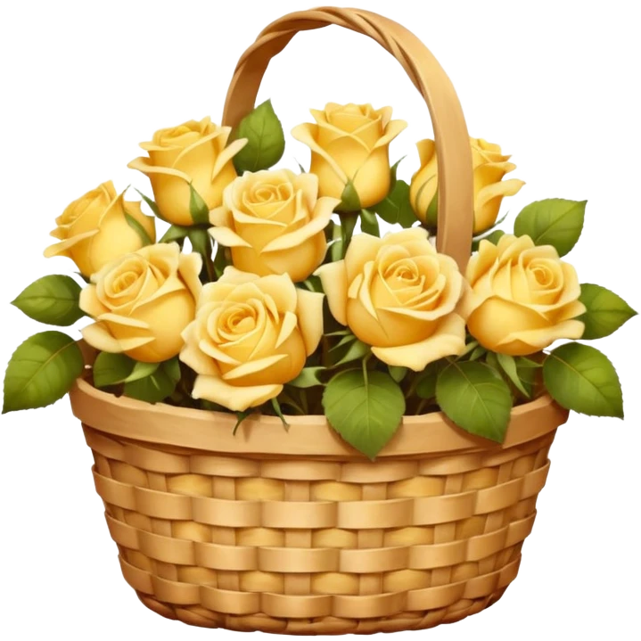 a basket of yellow roses, dreamy lighting, soft painterly textures, whimsical and nostalgic, oil painting style emoji