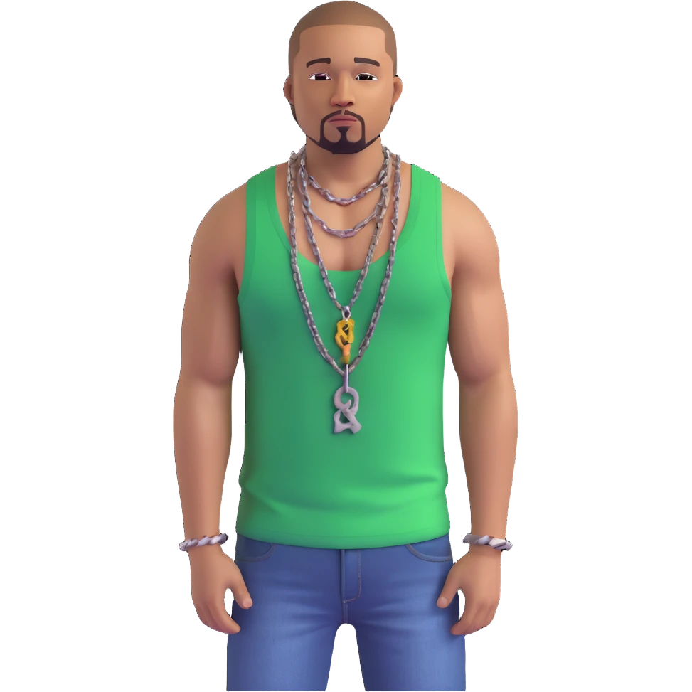 CJ from GTA San Andreas with his green tank top, jeans and chain necklace emoji