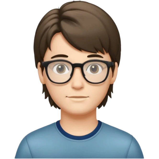 Beautiful thin boy, fair skin, glasses, and a mullet hairstyle  emoji