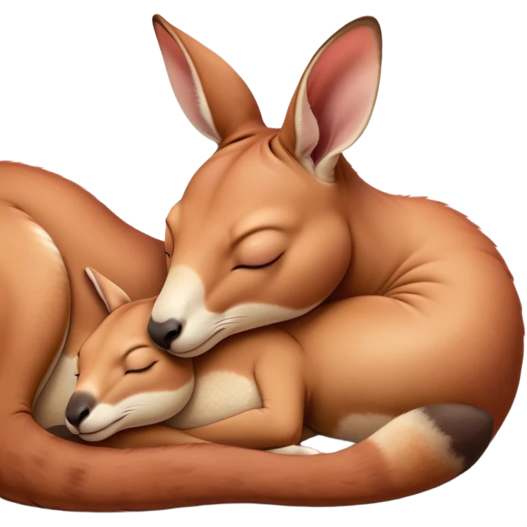 Meme-Worthy Cute Sleeping Adult Red Kangaroo Portrait Emoji, Head resting peacefully with a contented smile, showcasing a solid, reddish form with a characteristic red kangaroo-shaped head featuring a soft, elongated snout and small, relaxed ears, eyes shut in a serene, restful nap, Simplified yet adorably endearing features, highly detailed, glowing with a soft, drowsy outback light, high shine, relaxed and utterly lovable, stylized with an air of playful laziness, soft glowing outline, capturing the essence of a sleeping kangaroo that feels destined to become the next viral icon of adorable rest! emoji