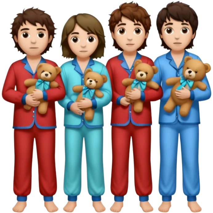 the four members of the band greta van fleet wearing pajamas and holding teddy bears emoji