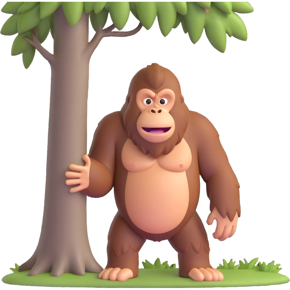 Bigfoot peeking from behind a tree, surprised face emoji