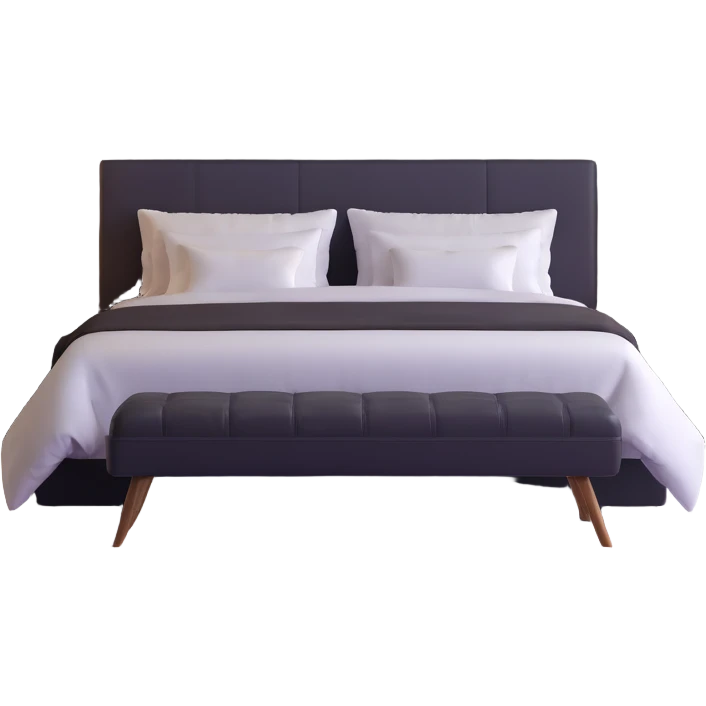 spacious modern bedroom with elegant furniture, mood lighting, king bed, stylish decor emoji