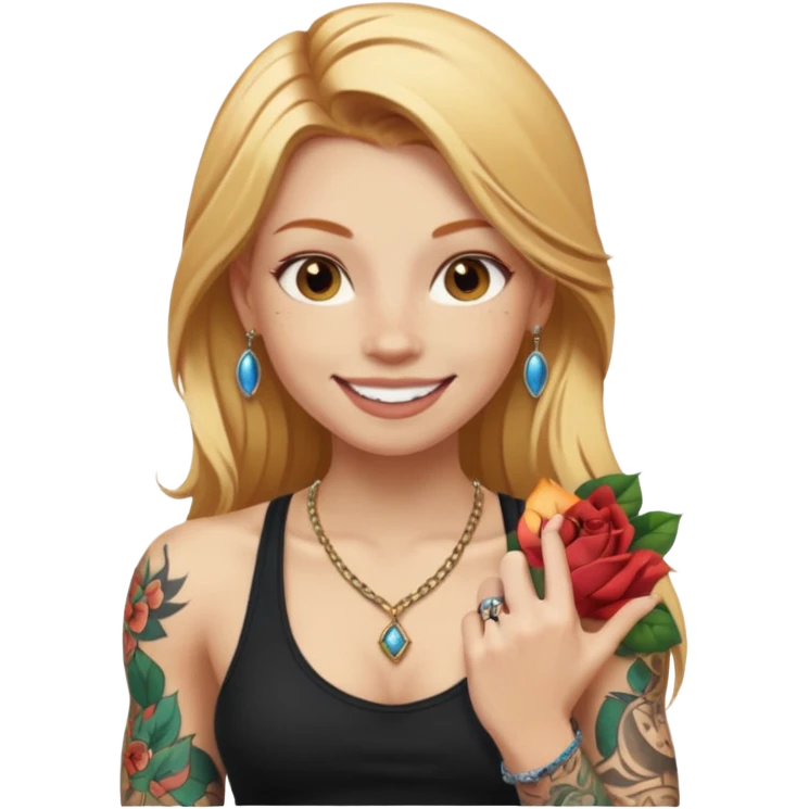 girl with long blonde hair and tattoos next to an athletic ginger girl jewelery emoji