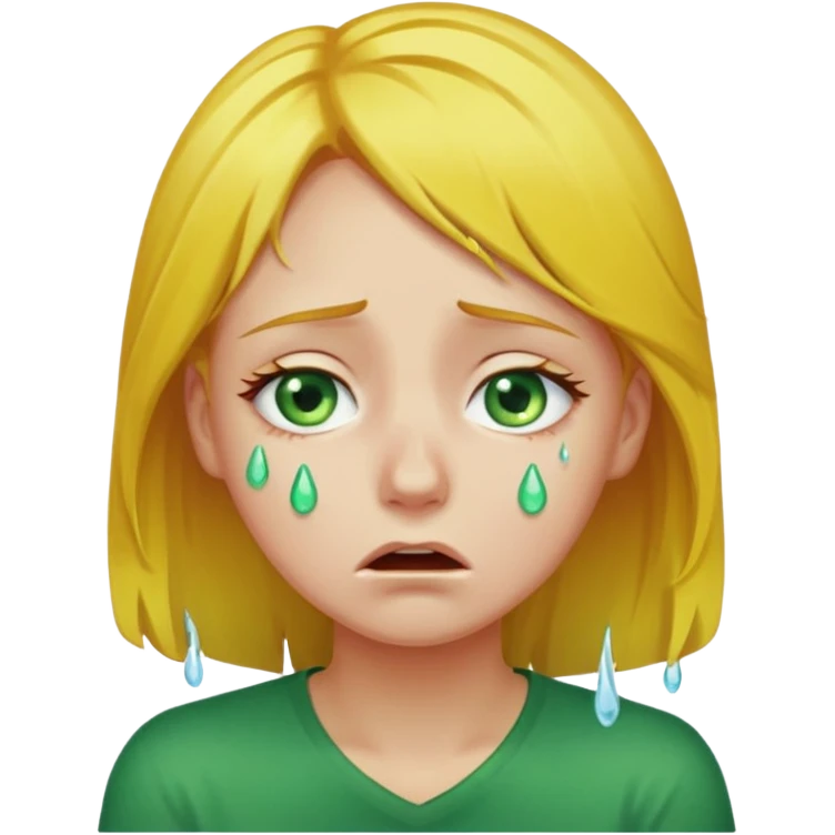 the girl is that criying she has green eyes and yellow hair emoji