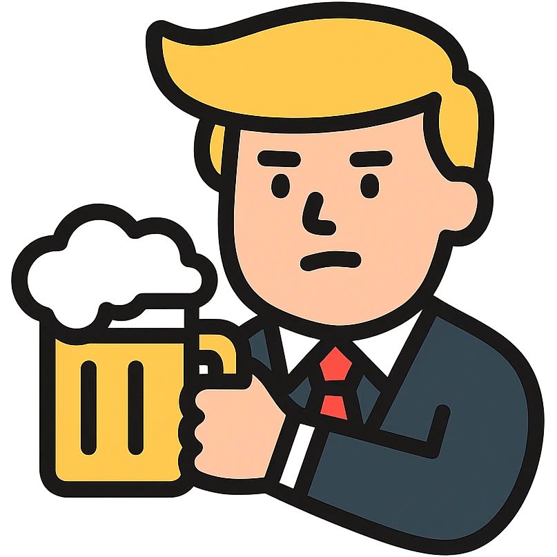 Donald Trump holding a beer, cartoon icon with color outline emoji