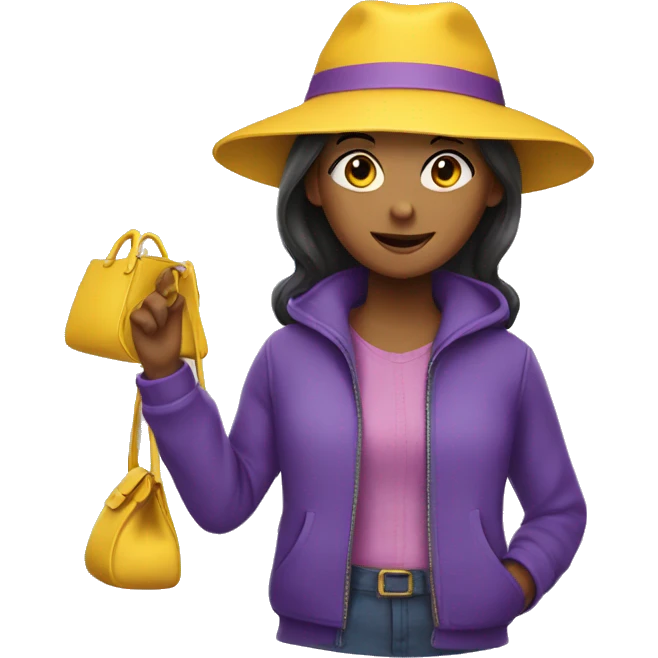 Girl with yellow hat and violet bag  emoji